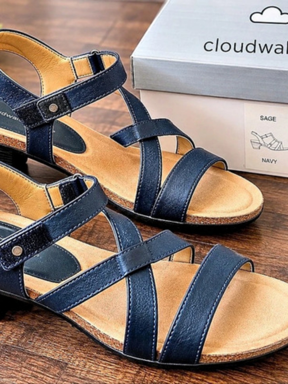 Cloudwalkers Sage Navy Strappy Comfort Sandals Block Heel Women’s 11W